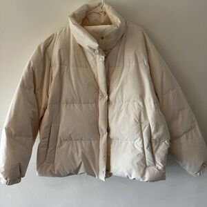 Cream Hip-Length Quilted Puffer Jacket